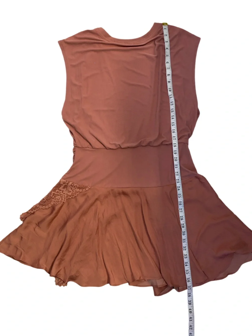 Free People Jazzy Mini Dress Rose Smoke Pink Lace Trim Boho Feminine Size XL - Picture 16 of 17